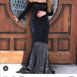 Black Sequins Off Shoulder Padded Mermaid Gown
